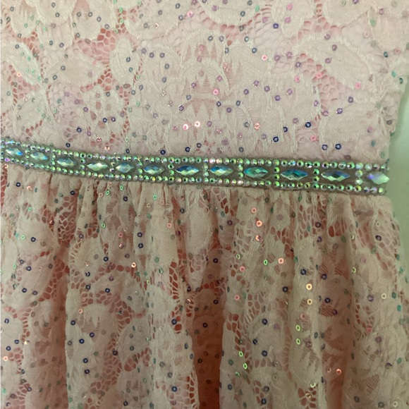 💗 Girls formal dress Sz 7 pink lace fancy sequins wedding black tie flower girl - Picture 6 of 10